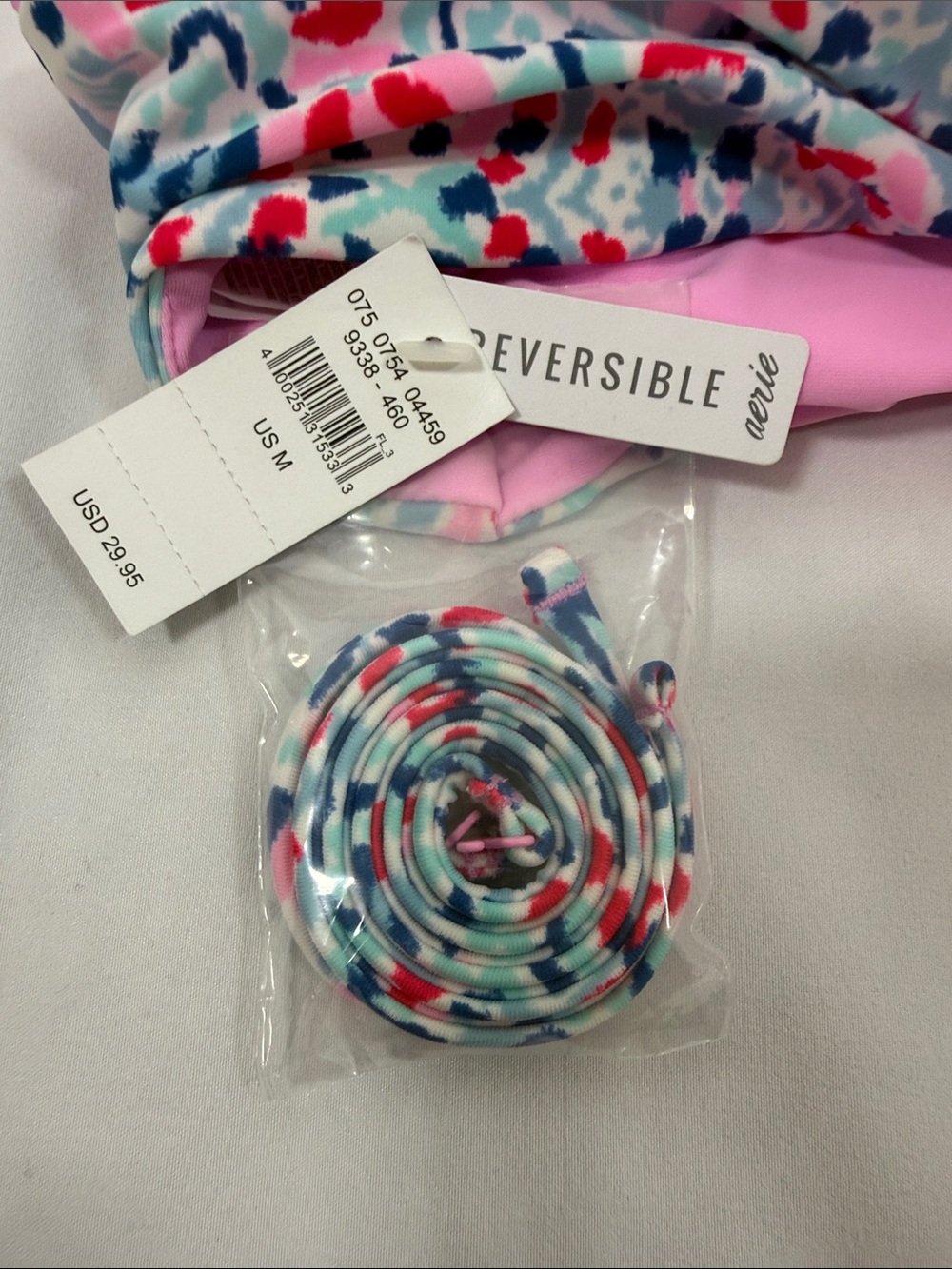 aerie Strapless Bandeau Bikini Top in White, Pink, Blue - Picture 3 of 3